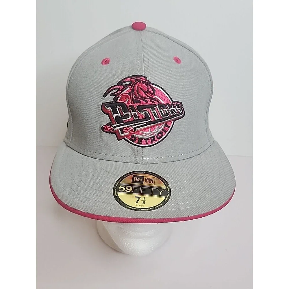 Detroit Pistons New Era 59Fifty Hardwood Classics Hat Cap 7 1/8 Pink Gray